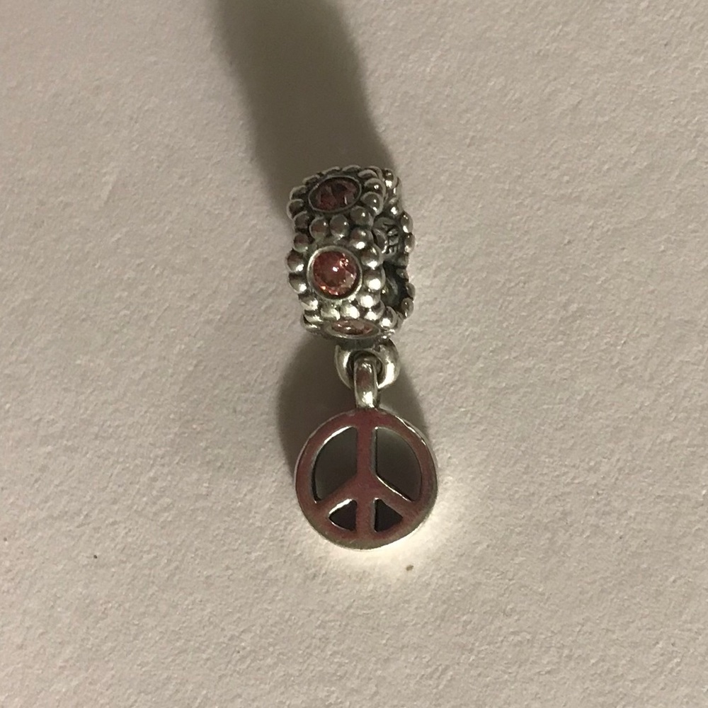 Pandora PEACE SIGN Pink CZ Crystal Dangle Charm